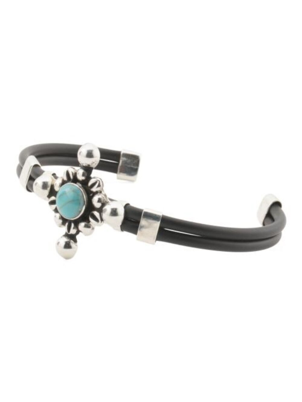 SEED & SAGE Made In Mexico Sterling Silver Plated Leather Turquoise Cuff Bracele